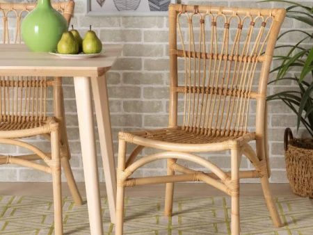 Bali & Pari Ammi Modern Bohemian Natural Brown Rattan 2-Piece Dining Chair Set Supply