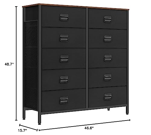 SONGMICS Dresser for Bedroom, Storage Organizer Unit with 10 Fabric Drawers, Steel Frame, for -Living -Room, Entryway, 10 drawers Brown + Black Online Hot Sale