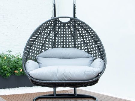 LeisureMod Charcoal Wicker Hanging 2-Person Egg Swing Chair - Outdoor Relaxation and Comfort Online