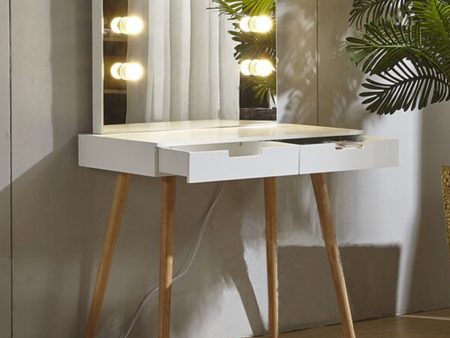 Walker Edison | Vanity Makeup Table Desk with LED Light Mirror Fashion