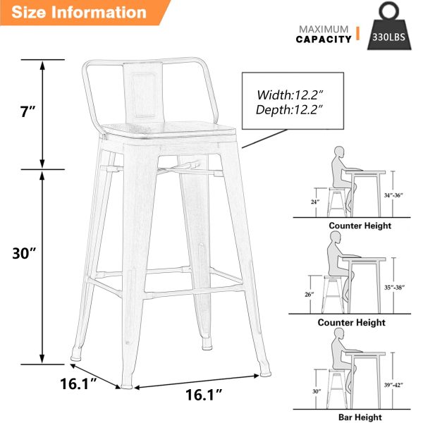 Yongchuang Swivel Bar Stools with Backs Set of 4 Bar Height Stools Industrial Metal Barstools Bar Chairs (Swivel 30 , Wood Top Black) Discount