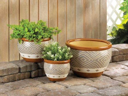 Tan Ceramic Diamond Pattern Planter Set Online Sale