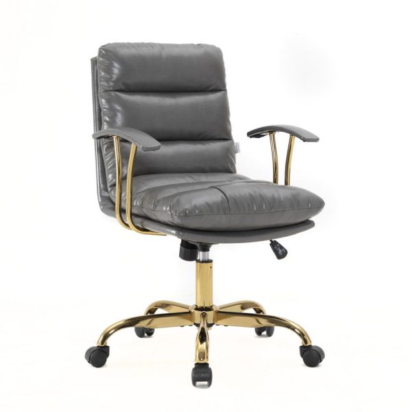 LeisureMod Regina Modern Padded Leather Executive Office Chair - Titanium Grey Online now