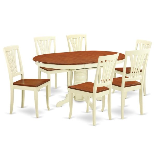 7 PC Dining Set - Oval Dining Table with Leaf and Dining Chairs For Sale