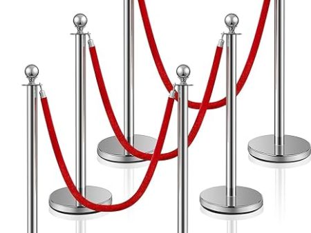 Stainless Steel Stanchion Post Queue 5 ft Red, 6 Pieces, Silver For Cheap