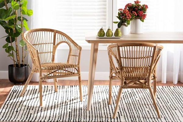 bali & pari Alleta Modern Bohemian Natural Brown Rattan 2-Piece Dining Chair Set Hot on Sale