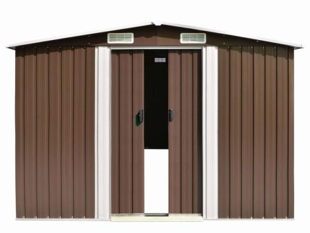 Garden Shed 101.2  x 228.3  x 71.3  Metal Brown - Durable Outdoor Storage for Tools and Garden Equipment For Discount