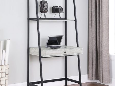 Walker Edison | Grey Stone Herringbone and Black 1-drawer Ladder Desk For Discount