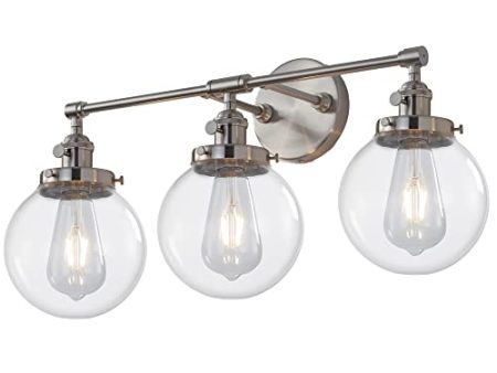 Nickel Bathroom Vanity Lights Fixtures with Switch, 3-Light Brushed Modern Industrial Style, 5.9   HandBlown Frosted Glass Globe Shade Online Sale