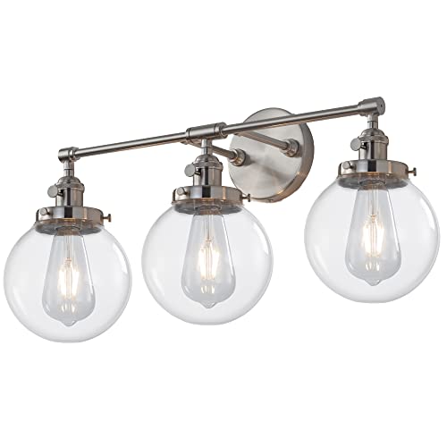 Nickel Bathroom Vanity Lights Fixtures with Switch, 3-Light Brushed Modern Industrial Style, 5.9   HandBlown Frosted Glass Globe Shade Online Sale