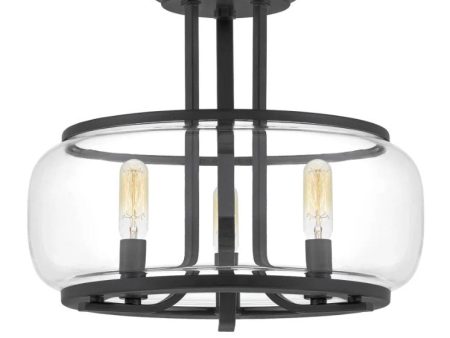 Pruitt 3 Light 14  Wide Semi-Flush Drum Ceiling Fixture with Clear Glass Shade Model: PRUC1714MBK Online Sale