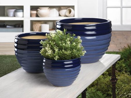 Two-Tone Blue Ceramic Planter Set Discount