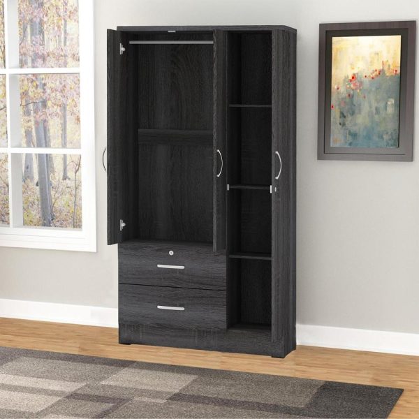 Better Home Products Symphony Wardrobe Armoire Closet with Two Drawers in Gray Online Hot Sale