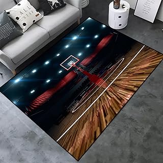 Basketball Court Home Decor Printed Large Area Rugs for Teen Boys Kids Playroom Bedroom, Non-Skid Rubber Back Indoor Floor Carpet Yoga Mat, Durable Hairless Crystal Velvet Living Room Sofa Floor Mat Cheap