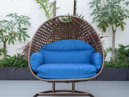 LeisureMod Wicker Hanging 2 Person Egg Swing Chair, Blue - Outdoor Furniture Online Sale