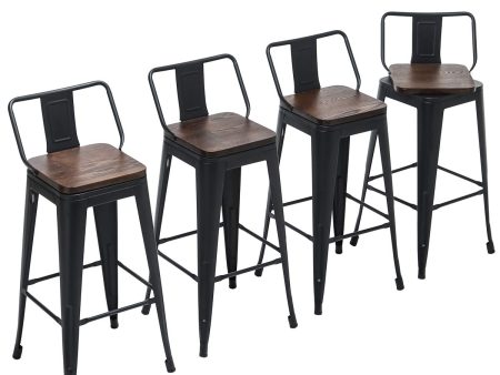 Yongchuang Swivel Bar Stools with Backs Set of 4 Bar Height Stools Industrial Metal Barstools Bar Chairs (Swivel 30 , Wood Top Black) Discount