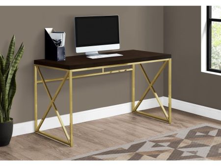 Computer Desk - 48 L   Cappuccino   Gold Metal Base For Cheap