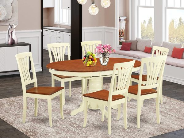 7 PC Dining Set - Oval Dining Table with Leaf and Dining Chairs For Sale