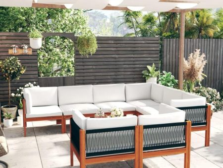 10 Piece Patio Lounge Set with Cushions Cream Solid Acacia Wood For Sale