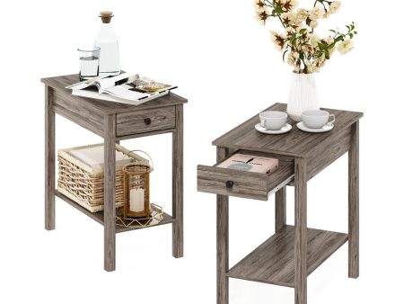 Furinno Classic Rectangular Side Table with Drawer, Set of 2, Rustic Oak Fashion