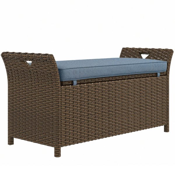 Walker Edison | Outdoor Patio Wicker Storage Bench Supply