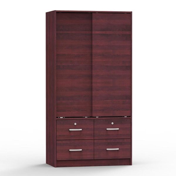 Better Home Products Sarah Modern Wood Double Sliding Door Armoire in Mahogany Online now