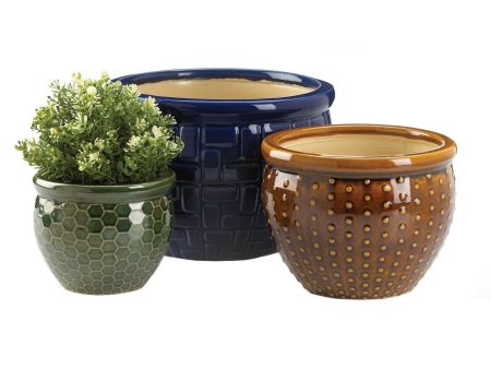 Embossed Multi-Color Ceramic Planter Set Fashion