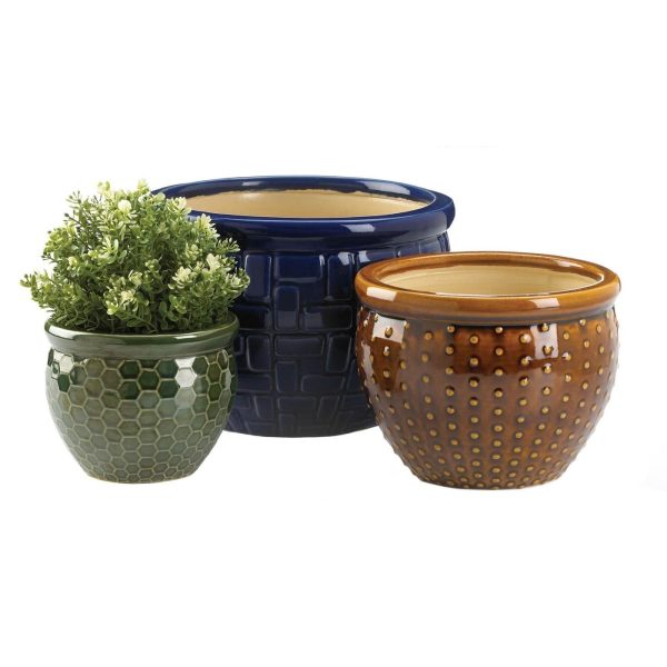 Embossed Multi-Color Ceramic Planter Set Fashion