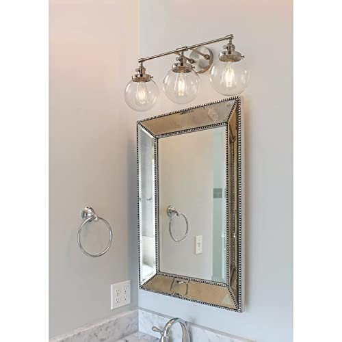 Nickel Bathroom Vanity Lights Fixtures with Switch, 3-Light Brushed Modern Industrial Style, 5.9   HandBlown Frosted Glass Globe Shade Online Sale