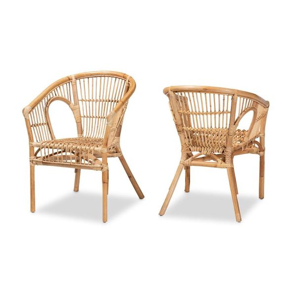 bali & pari Alleta Modern Bohemian Natural Brown Rattan 2-Piece Dining Chair Set Hot on Sale