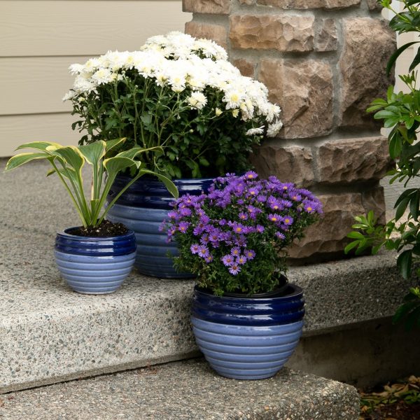 Two-Tone Blue Ceramic Planter Set Discount