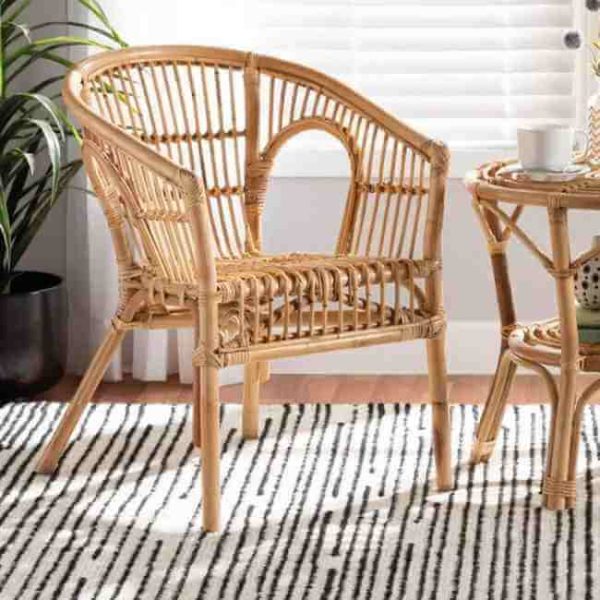 bali & pari Alleta Modern Bohemian Natural Brown Rattan 2-Piece Dining Chair Set Hot on Sale