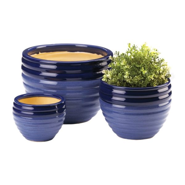 Two-Tone Blue Ceramic Planter Set Discount