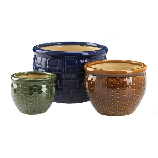 Embossed Multi-Color Ceramic Planter Set Fashion