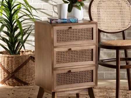 Baden Modern Walnut Brown Wood 3-Drawer End Table with Rattan | Sturdy Wooden Table Online Hot Sale