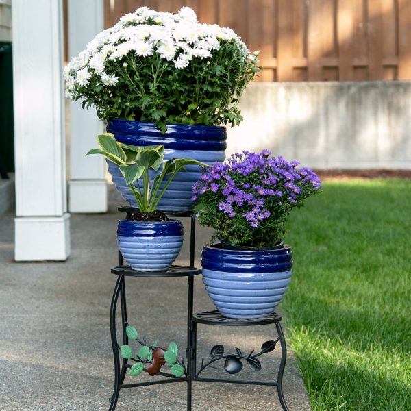 Two-Tone Blue Ceramic Planter Set Discount