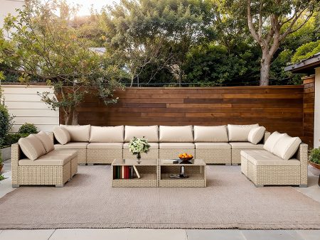 Walker Edison | Khaki Wicker 12pc Outdoor Sofa Set Supply