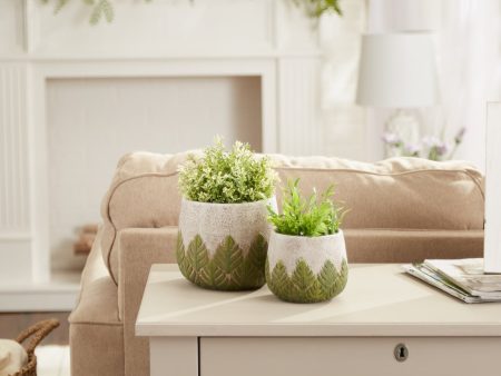 Cement Flower Pot Set - Green Leaves For Discount