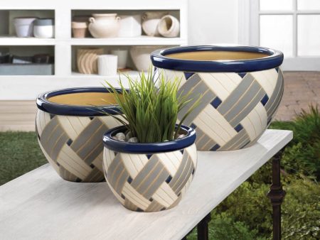 Blue Woven Design Ceramic Planter Set Online Hot Sale