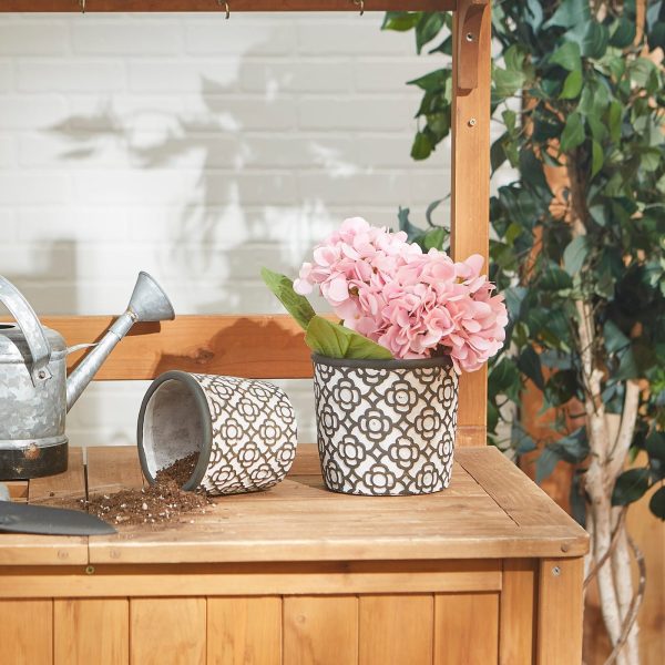 Cement Flower Pot Set - Dark Gray Lattice Design Online