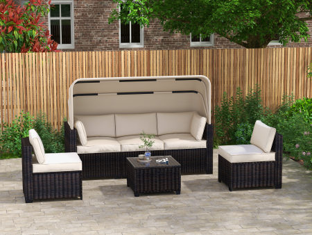 Walker Edison | Outdoor Rattan 6 Piece Daybed Patio Furniture Set For Sale