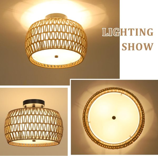 Walker Edison | Boho Rattan Flush Mount Ceiling Light Online Sale