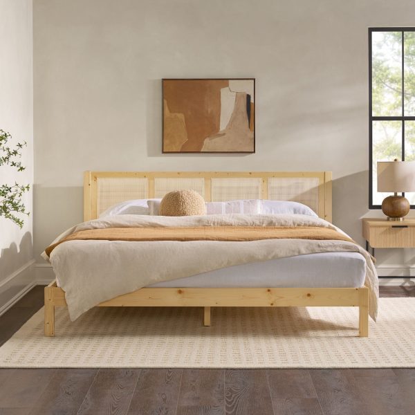 Yasmina Solid Wood Rattan Paneled Platform Bed (Queen or King) on Sale