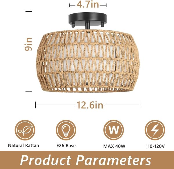 Walker Edison | Boho Rattan Flush Mount Ceiling Light Online Sale