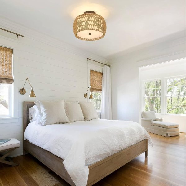 Walker Edison | Boho Rattan Flush Mount Ceiling Light Online Sale