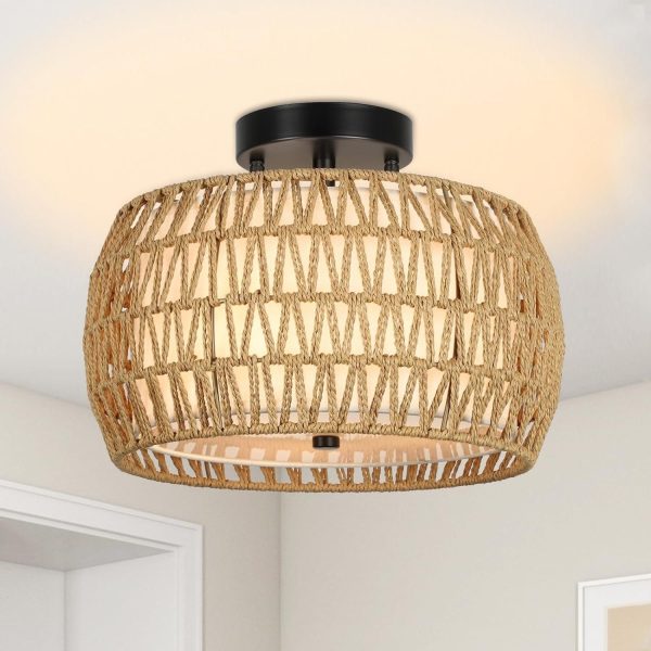 Walker Edison | Boho Rattan Flush Mount Ceiling Light Online Sale