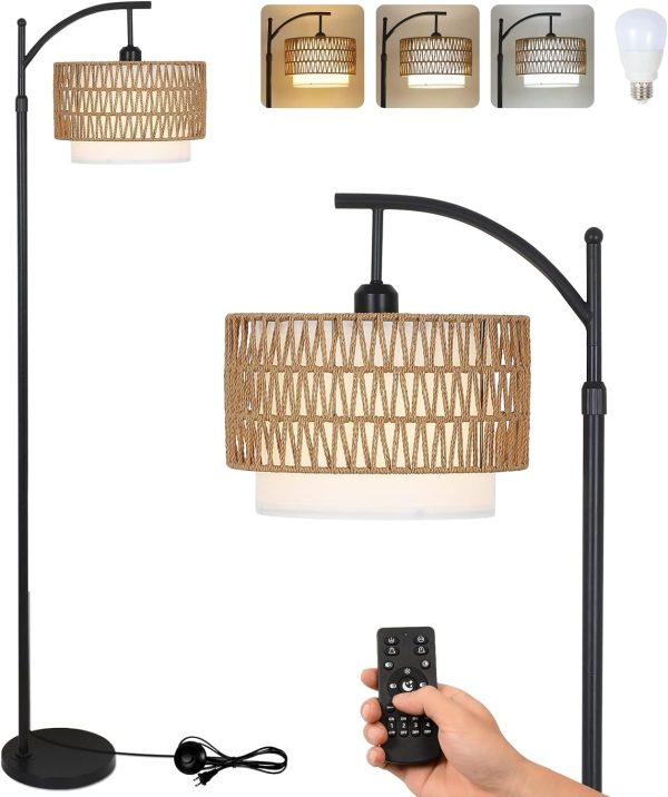 Walker Edison | Boho Arc Floor Lamp for Living Room with 3 Color Temperatures Discount