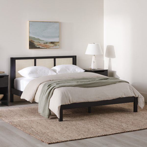 Yasmina Solid Wood Rattan Paneled Platform Bed (Queen or King) on Sale