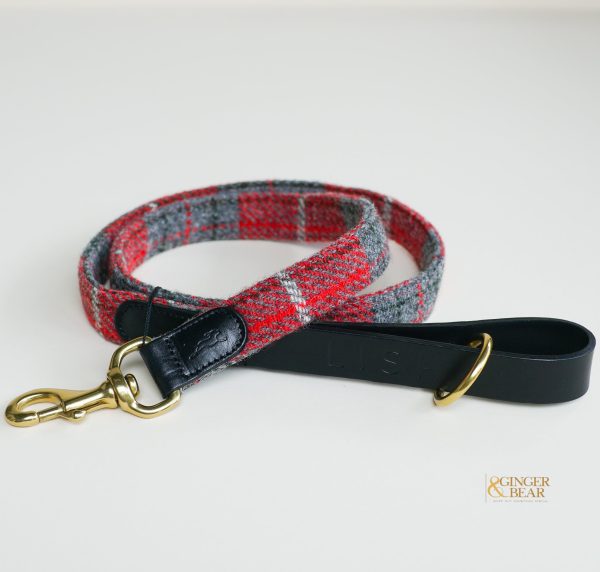 LISH Hanbury Red Tartan Harris Tweed Dog Lead For Cheap