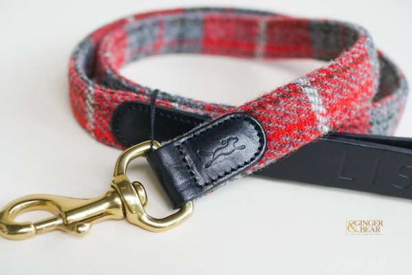 LISH Hanbury Red Tartan Harris Tweed Dog Lead For Cheap